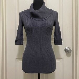 Vintage Y2K‎ Bebe Ribbed Cable Knit Top Cowl Neck Gray Small Fitted Minimalist